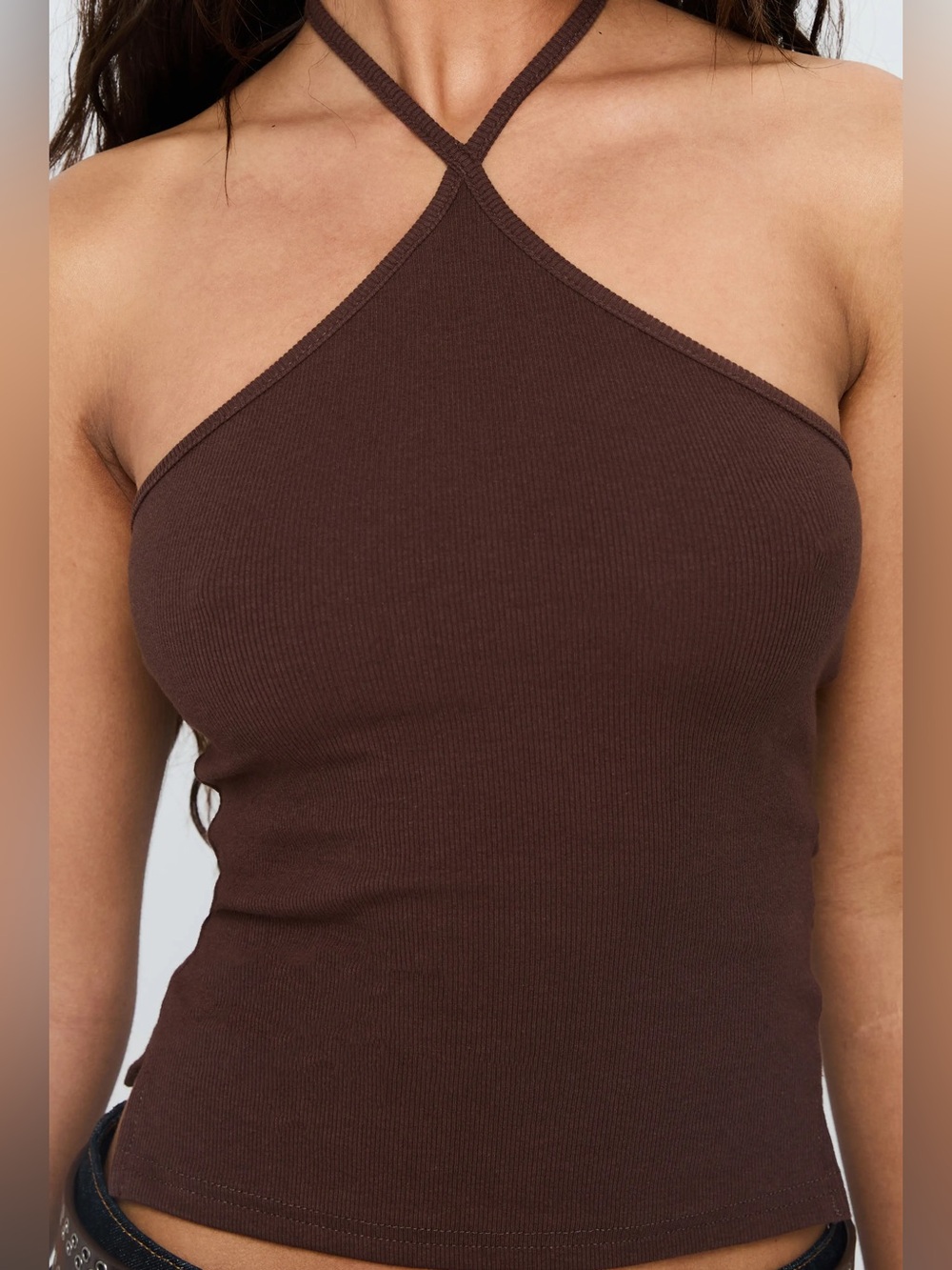 ☀️ Boohoo ☀️ brown ribbed halter top